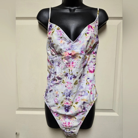 J.Crew Flora Obscura X strappy-back plunge one-piece in kaleidoscope Floral Sz16 - Picture 11 of 11